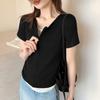 Camiseta básica de dos piezas falsas de manga corta para mujer para uso exterior, primavera y verano, estilo coreano, corte ajustado, adelgazante, combinable con todo, top de cuello redondo, camiseta de estudiante
