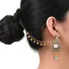 Venta Directa de Fábrica del Nuevo Conjunto de Dos Piezas de Aretes y Cadena para Oreja Estilo Bohemio de Lujo Ligero Retro con Flor, Perla y Borla de Pedrería
