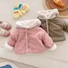 Roupas infantis estilo coreano para bebês meninos e meninas unissex top liso espesso casaco de urso quente com capuz moderno casual