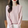 Suéter 100% Algodão Puro com Gola Redonda para Mulheres, Novo Estilo Primavera, Estilo Coreano, Caimento Solto, Emagrecedor, Camisa Básica Tricotada Estilosa Estilo Coreano