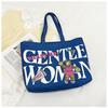 Bolsa de Lona Grande Capacidade com Estampa de Alfabeto de Desenho Animado para Mulher, Bolsa de Mão/Ombro com Texto para o Dia a Dia