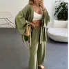 Conjunto de Pantalones Anchos de Pierna para Mujer Tallas Grandes, Nuevo, Transfronterizo, Color Sólido, Holgado, Casual, Elegante, Conjunto de Dos Piezas para Mujer, 2025