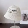 Gorro de Punto Hueco Personalizado con Bordado de Letras para Mujer, Sombrero de Pescador Versátil de Moda para Primavera y Verano, Protector Solar Sombrilla Tendencia