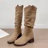 Botas largas de mujer con plataforma interior, botas largas plisadas, estilo de caña alta, 2026, tacón grueso, a la moda, Rademei, estilo occidental, otoño/invierno, efecto adelgazante