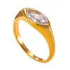 Anillo de Acero Inoxidable Fundido Rombo Zirconia Anillo Dedo Índice de Lujo Ligero Moda Chapado al Vacío Acero de Titanio Joyería