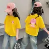 Ropa para Niños Camiseta de Manga Corta para Niñas Algodón Puro 2026 Nuevo Dibujo Animado Ropa de Verano Top Estampado de Manga Media para Niños Medianos y Grandes Ins