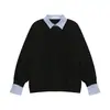 Sudadera tipo Polo Falsa de Dos Piezas en Color Contrastante para Hombre en Primavera y Otoño Diseño Holgado Cuello Solapa Casual Versátil Top de Manga Larga para Pareja