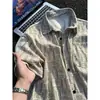 Camisa de cuadros de manga corta para hombre, estilo fino de verano, estilo americano moderno, camisa elegante con cuello de solapa, chaqueta casual holgada de media manga