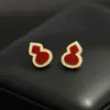 Nuevos Pendientes Clásicos Rojos con Forma de Calabaza Estilo Chino, Exquisitos Pendientes de la Fortuna con Incrustaciones de Diamantes Versátiles en Aguja de Plata 925, Joyería para Mujer