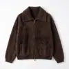 Novedades para otoño/invierno 2026: Cárdigan de punto cepillado de cachemira estilo coreano con solapa grande y cierre de cremallera, suave y mullido, abrigo adelgazante