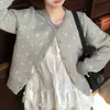 Cárdigan de Punto Jacquard con Lunares Retro, Abrigo para Mujer para Primavera y Otoño, Casual, Sencillo, Versátil, Top Adelgazante