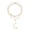 Cadena de Clavícula Imitación Perla Retro Versátil de Gama Alta Personalizable Estilo Lujo Accesible Patrón Geométrico Colgante de Disco Collar para Apilar