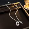 Colar Crucifixo Quadrado Cravejado de Diamantes Estilo Doce e Cool, Personalidade Nicho, Brincos Versáteis, Luxo Leve, Corrente de Suéter Sofisticada