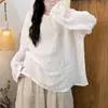 Esquema de cores dopamina outono 2026 novo vintage casual versátil de alta qualidade plissado texturizado colorido blusa de manga longa