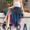 Falda de Malla Patchwork Nueva Estilo Resort Europeo y Americano para Mujer Primavera y Verano 2026 Cintura Alta Adelgazante Super Hada Irregular