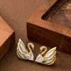 Brincos de Tarraxa Cisne Esmalte Gotejamento Óleo Cravejado Strass Zircônia Japonês Coreano Super Fada Doce Moda Simples Brincos Temperamento Versátil Simples