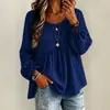 2026 Nuevo Estilo Transfronterizo Estilo Europeo y Americano Ropa para Mujer Color Sólido Cuello Redondo Manga Larga Fruncido Blusa Top Casual Versátil Corte Holgado