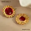 Moda Europea y Americana Nicho Retro Exagerados Pendientes de Acero Inoxidable Chapados en Oro de 18K Ágata de Imitación Pendientes Geométricos Elegantes Joyería