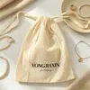 Bolsas ligeras de fibra de bambú con cordón para joyería, coleccionables y productos de fragancia; Impresión de logo personalizada disponible para empaques de regalo de marca