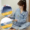 Pijama de Maternidade de Algodão Puro para Primavera e Outono, Manga Longa, para Amamentação, Todo em Algodão, Roupa Pós-Parto para Amamentar, Conjunto de Duas Peças para Casa