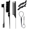 Traje de peluquería transfronterizo juego de siete piezas peine de cola puntiaguda de aguja de acero cepillo doble para cejas cepillo de borde peine para el cabello pinza de cocodrilo pasador para el cabello