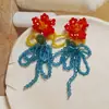 Brincos de Prata 925 Coloridos Trançados com Flores, Tassel e Laço - Novidade Primavera/Verão - Joia de Orelha Versátil para Mulheres - Acessórios DIY