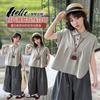 Conjunto de Ropa para Niñas 2026 Nuevo Verano Cuello Polo Camisa de Muñeca Manga Corta Estilo Coreano Casual Pantalones Largos Conjunto de Dos Piezas para Niños Mayores