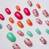 24 Peças de Unhas Postiças Ovais Peças de Armadura para Unhas Estilo Doce Fresco Padrão Floral Arte de Unhas Brilhante Venda por Atacado Transfronteiriça