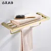 Fabricante Rack de Toalha Dourado Escovado de Aço Inoxidável 304 Rack de Armazenamento para Banheiro Conjunto de Ferragens para Banheiro Pendente