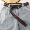 Cinturón nuevo de lona marrón de agujero completo extendido chic unisex con ojal hueco para jeans disponible
