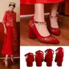 Zapatos de Boda Xiuhe Estilo Chino con Grulla Blanca para Mujer, Zapatos de Novia Burdeos Puntiagudos, Zapatos de Boda de Tacón Alto, Tacón Grueso, Adecuados para Mujeres Embarazadas