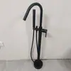 Grifo de Bañera de Pie Color Bronce Gunmetal Columna Cubo de Madera Lateral para Tanque Lavabo Montaje en Pared Cabezal de Ducha Independiente Frío y Caliente