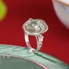 Yuebao Joyería Jade Hetian Natural Plata de Ley S925 Jade de Agua Clara Mariposa Jugando con Flores Fortuna Continua Anillo Retro de Nicho