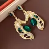 Pendientes de Cabeza de Caballo con Diamantes Retro de Aguja Plateada Transfronterizos Europeos y Americanos Pendientes de Lujo Ligero de Gama Alta Personalidad de Moda Pendientes Exagerados