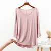 Camiseta Base de Modal para Mujer, Estilo Holgado Delgado con Mangas Tres Cuartos, Ropa Interior de Verano, Pijama Ropa de Casa Talla Grande, Camiseta Corta Delantera y Larga Trasera