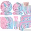 Mantel Desechable Tema Sirena Escamas de Pez Rosa Plato de Papel para Cena Accesorios de Decoración para Fiesta de Cumpleaños Suministros