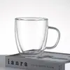 Taza de vidrio de doble pared, taza de café aislada con asa, taza de leche para el hogar, taza transparente, taza de té, vaso para jugo