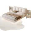 Cama flutuante estilo italiano, cama de couro genuíno, cama de casal moderna e simples de 1,68m para quarto principal, cama com armazenamento para apartamento pequeno, cama da moda