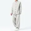 Otoño/Invierno 2026 Estilo Chino para Hombre Traje de Jacquard Rayado de Chenilla Nuevo Estilo Chino Abotonado Holgado Casual Conjunto de Dos Piezas