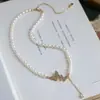 Collar de Perlas de Zirconia de Mariposa, Moderno y Versátil, Cadena para Clavícula, Diseño Nicho, Collar de Lujo Ligero y de Alta Gama para Mujer, Tendencia