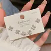 Set de aretes de trébol de cuatro hojas con poste de plata 925, aretes de nicho, accesorios para orejas de circonia, aretes de trébol de cuatro hojas con circonia chapados en oro real