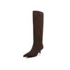 Botas Altas de Moda Estilo Británico de Piel de Vaca 2026 Otoño Nuevas Punta Fina Tacón de Aguja Altas Hasta la Rodilla Tejidas Botas Largas Botas de Moda