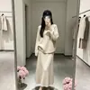 Conjunto de Punto de Color Sólido Estilo Casual Holgado LEKA para Mujer Otoño/Invierno 2016 Falda de Punto Suéter de Moda Conjunto de Dos Piezas