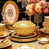 Juego de vajilla de cerámica de Jingdezhen, juego de cuencos y platos de color esmaltado, combinación de cuenco, plato y plato de porcelana ósea estilo palacio para uso doméstico