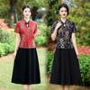 Vestido de verano fino para madre, nuevo, falso, de dos piezas, de longitud media, estilo occidental, cheongsam, falda de manga corta para mujeres de mediana edad y mayores