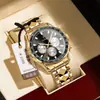 POEDAGAR Marca Baodaqie Comercio Exterior Multifuncional Correa de Acero Negocio Calendario de Tres Ojos Reloj de Cuarzo para Hombre 815
