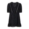 Ins estilo europeo y americano 2026 nueva moda temperamento mujer floral cuello en V manga abullonada ceñido a la cintura vestido corto