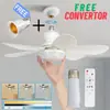 Luz de ventilador de techo pequeña silenciosa para el hogar modelo nuevo transfronterizo E27, luz de ventilador de techo inteligente para comedor y dormitorio