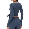 Top de yoga corto transfronterizo para mujer con tirantes, cuello en V, camiseta de fitness ajustada, entrenamiento de Pilates, deportes de running manga larga