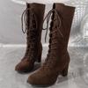 Jin Bukang Botas Longas Marrons Tira Novos Sapatos de Cosplay Salto Alto Estilo Britânico Martin Feminino